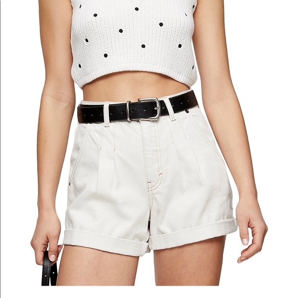 Topshop Pants - Topshop cream denim mom shorts
